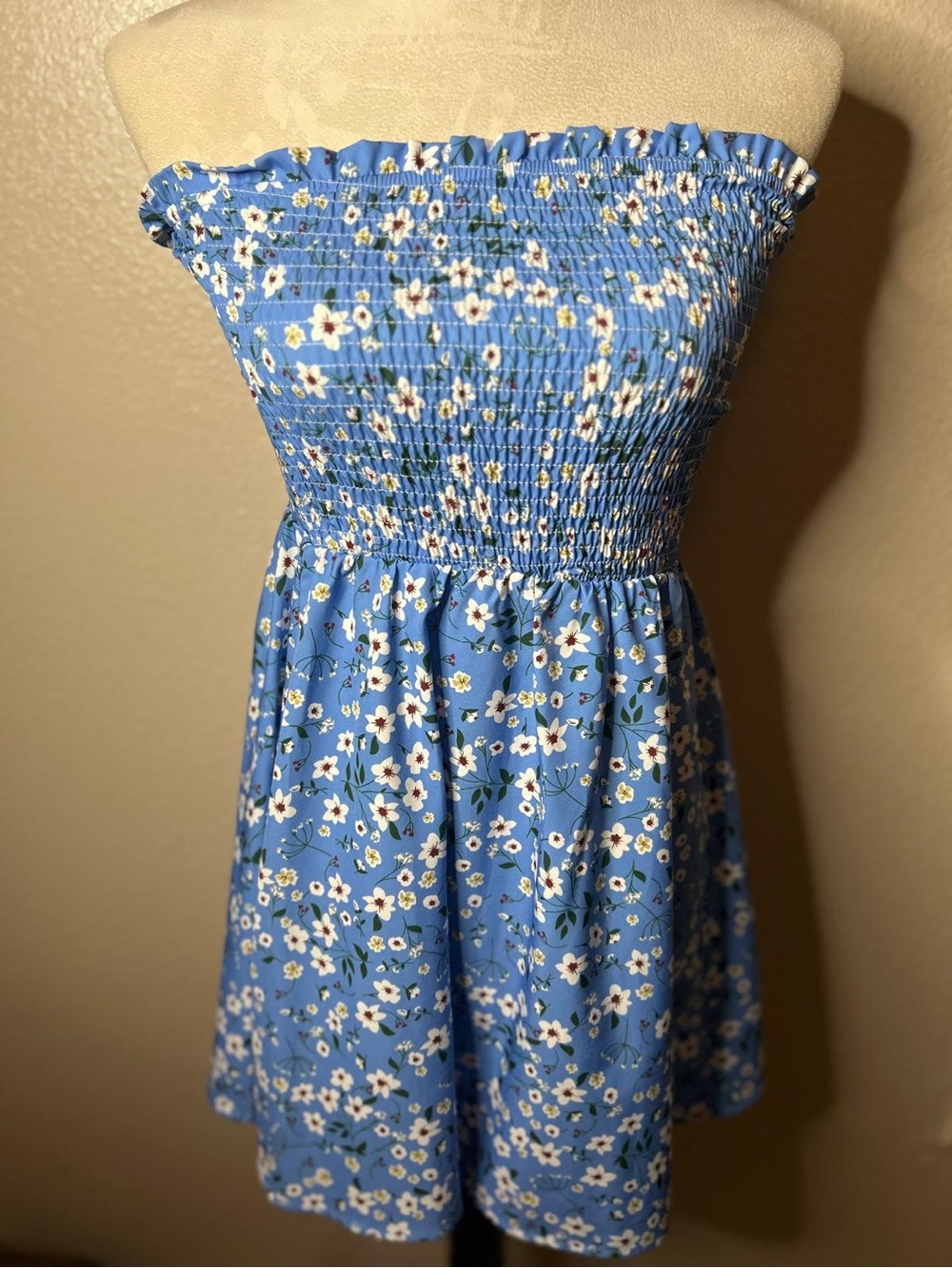 Blue Floral Strapless Smocked Sundress - Picture 12 of 16
